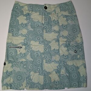 Vintage Eddie Bauer Floral Skirt Knee Length Midi Stretch Size 4 Green and Tan